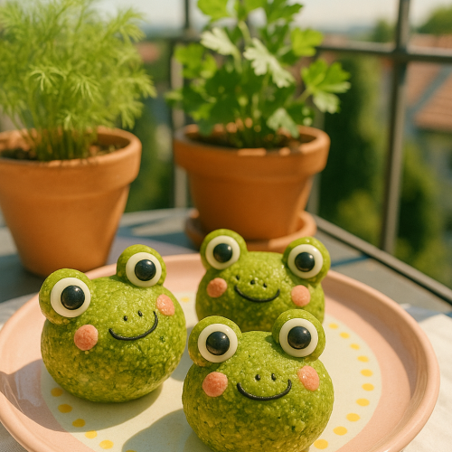 vegane Proteinbälle in süßer Froschform