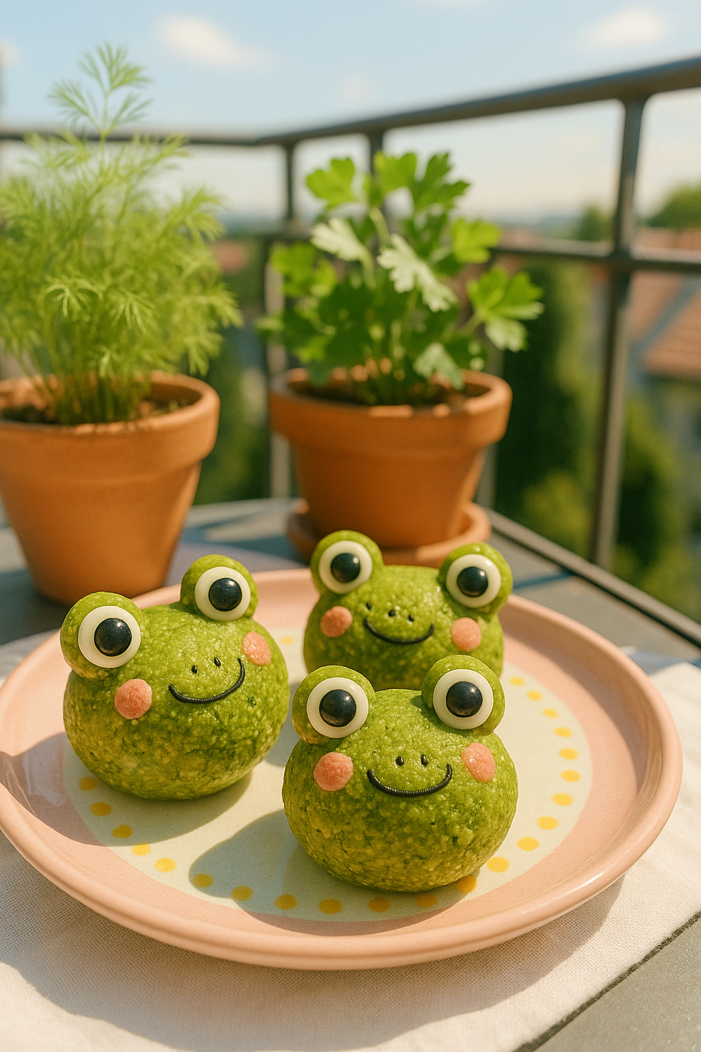 vegane Proteinbälle in süßer Froschform