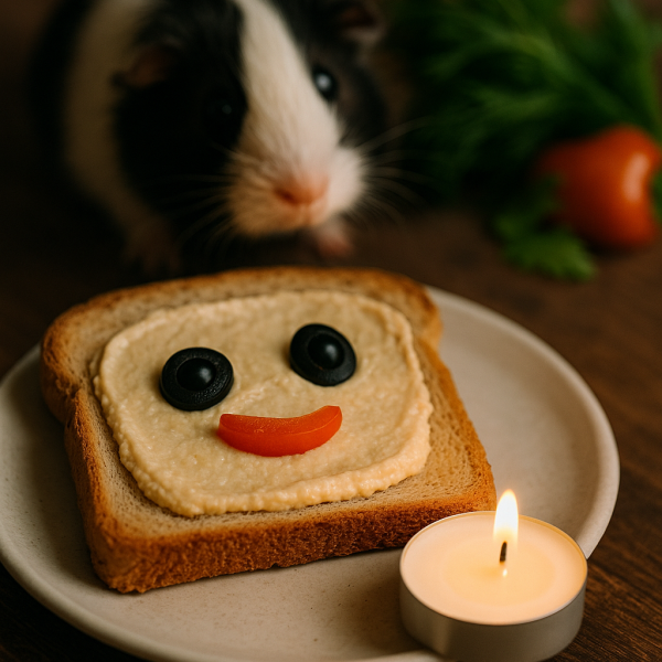 glücklicher toast mit humus