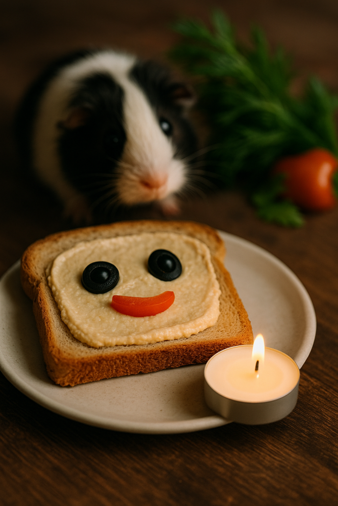 glücklicher toast mit humus